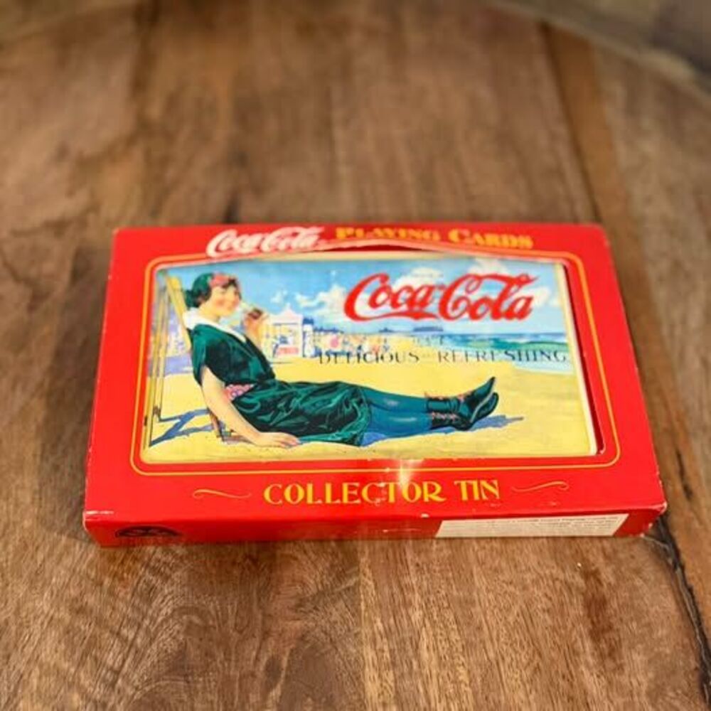 Vintage Coca-Cola Playing Card Set in Tin-Double Deck Bathing Beauty Sealed~2001